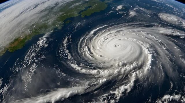 Power and Beauty: Hurricane Storm Clouds Seen from Space. Generated with Ai
