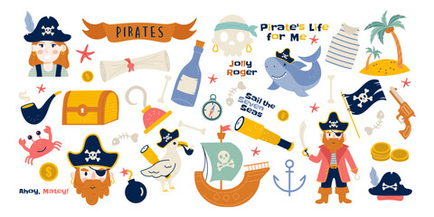 Pirate elements collection flat design