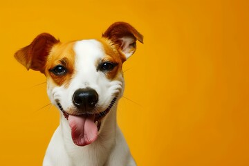 Jack Russell Terrier Dog winking and sticking out tongue on solid color bright background