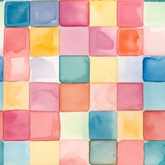 Colorful watercolor squares arranged in a grid pattern, creating a vibrant and playful abstract background