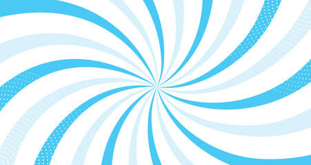 Beautiful twisted rays in the style of pop art. Vector illustration of retro sun rays with halftone effect isolated on white background. Abstract pop art explosion in cartoon style.