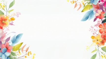 Obraz premium Delicate watercolor illustration featuring a floral border with various pastel flowers and leaves, framing a white copy space