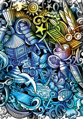 Fototapeta premium Cartoon vector doodles Summer background