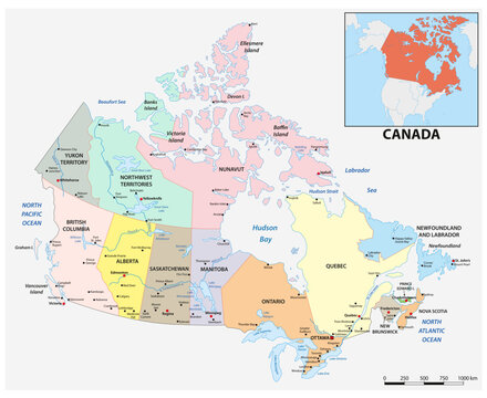 Administrative vector map of the North American state of Canada