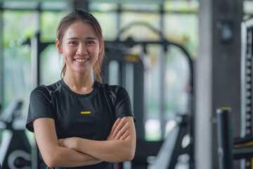 Young Thai smile woman is a trainer at a gym,generative ai