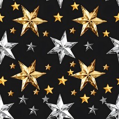Obraz premium Golden and Silver Stars on Black Background