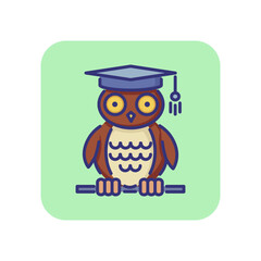 Wisdom line icon. Owl in graduation cap. Education concept. Can be used for topics like college, university, degree, knowledge.