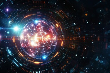 Obraz premium The abstract futuristic background is accentuated with a lens flare and a concept image of space or time travel.