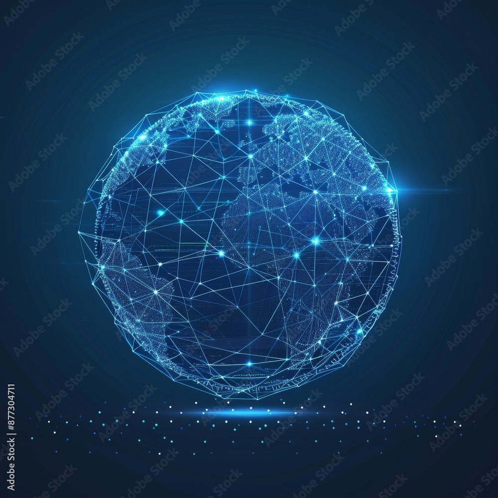 Wall mural a sphere constructed out of points and lines. the structure of a network. visualization of huge amou