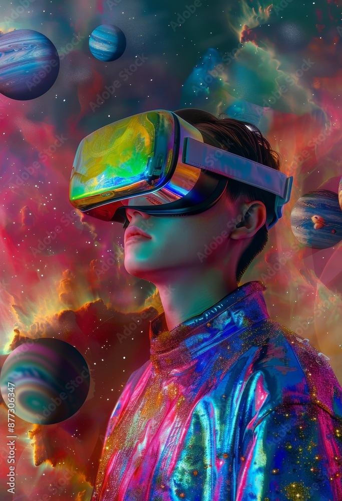 Canvas Prints an image of a futuristic man wearing a high-tech headset, virtual glasses, and high-tech gear.