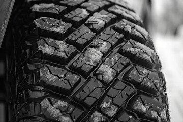 Close-Up of Winter Tire with Specialized Treads for Enhanced Winter Driving Safety