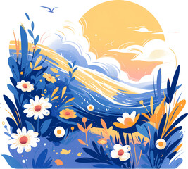 Waves and Flowers, isolated