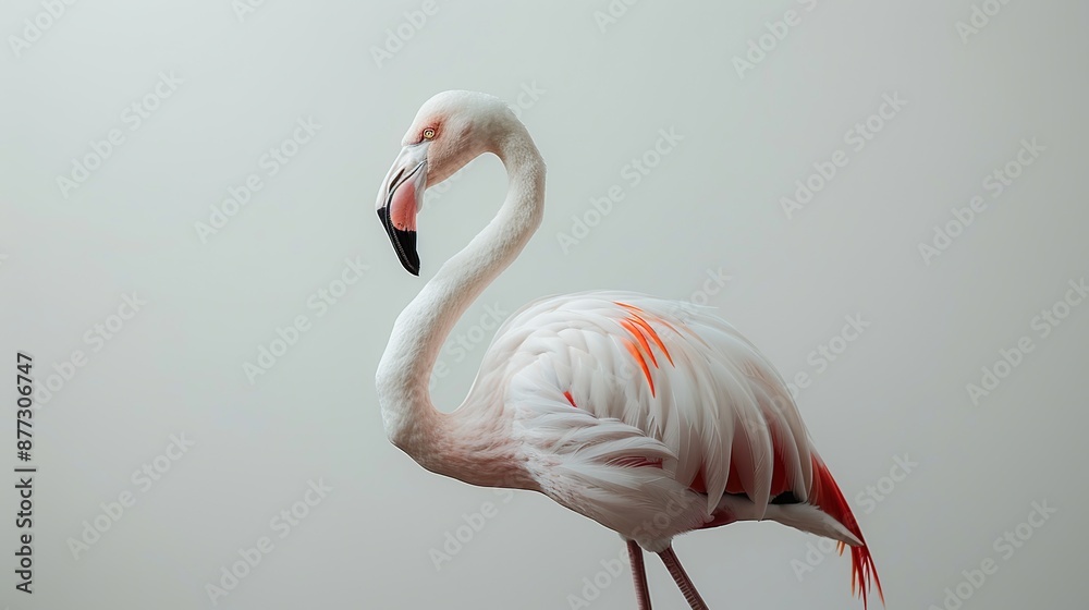 Wall mural Pink Flamingo on White Background