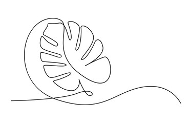 Monstera leaf line art. Tropical leaves continuous line draw design isolated on white background. Botanical nature concept, Monstera leaf one continuous line art. Nature plant minimalism design hand 
