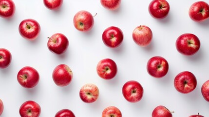 Red apples scattered on a white background