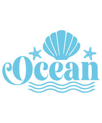 Ocean typography clip art design on plain white transparent isolated background for card, shirt, hoodie, sweatshirt, apparel, tag, mug, icon, poster or badge