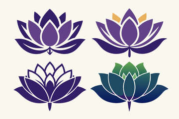 A set of lotus flowers silhouette vector art illustration