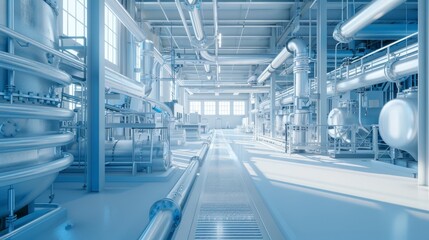 Obraz premium 3D rendering of a wireframe scan from an infrared camera, scanning in the dark in an oil refinery factory building, using a wireframe digital scan for the background.