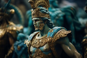 A ancient Greek Warrior Statue in a Museum Setting.