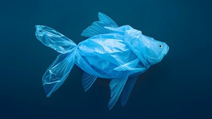 Fototapeta premium A fish made of plastic bags floating in the ocean