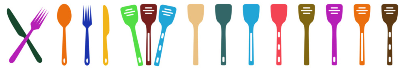 Fork knife spoon and plate. Colored Plastic Curve Spoons.