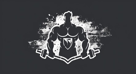 Fitness Badge. Strongman Gym Logo in Bold Black and White Design