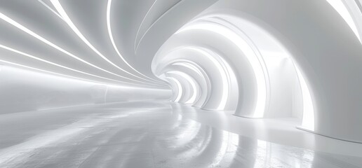 Fototapeta premium A realistic round sci-fi corridor with lights in 3D