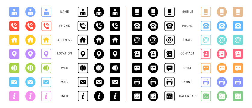 business card contact information icons set