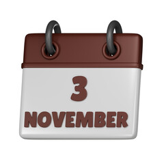 3 November calendar 3d icon
