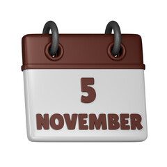 5 November calendar 3d icon