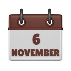 6 November calendar 3d icon