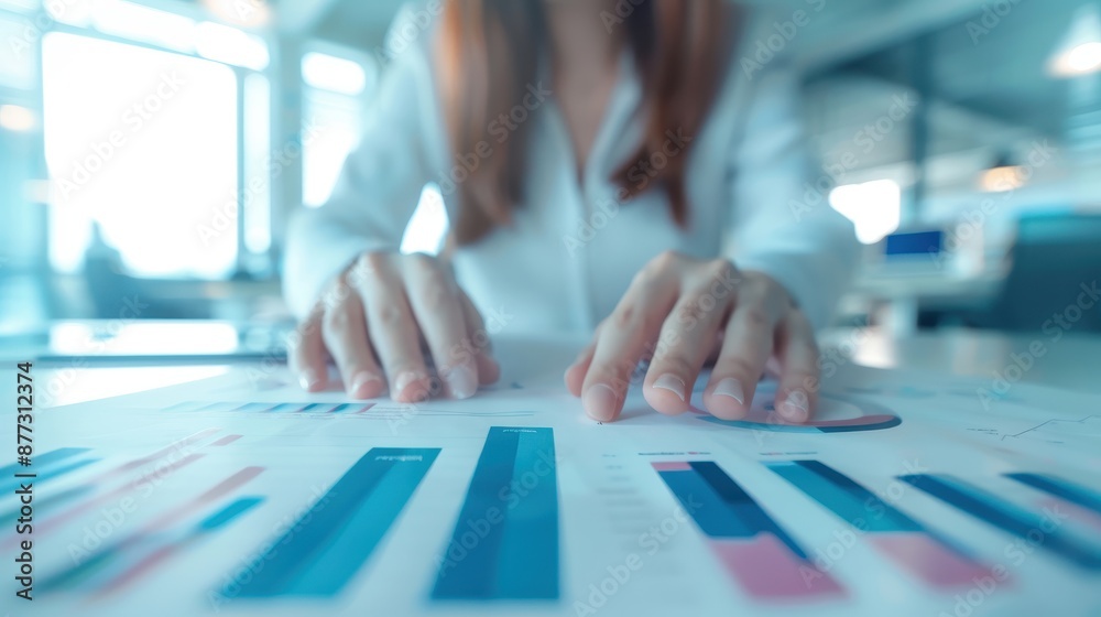 Aufkleber a businesswoman reviews financial charts and graphs at her desk, analyzing data for a report in an o