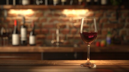 Glass of Red Wine on a Bar Counter