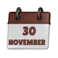 30 November calendar 3d icon