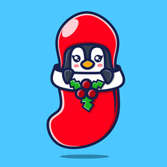 Cute cartoon penguin with Chrismas decoration 