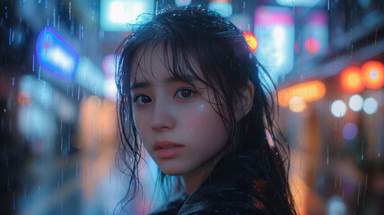lo-fi, cute girl , night kyoto.generative ai