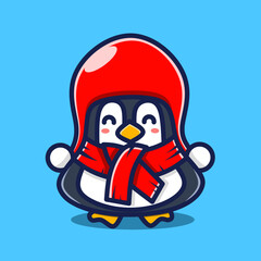 Cute cartoon penguin with Chrismas hat
