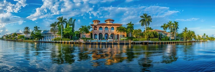 Fototapeta premium Palm Beach Homes. Waterfront Homes along Intracoastal Waterway in Pompano Beach, Florida