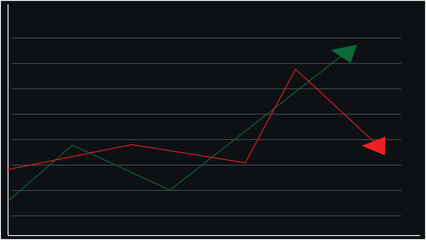 Naklejka premium Green Line Growing and Red Line Declining Graph with Dark Blue Background