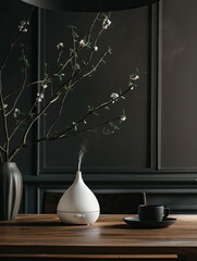 Elegant Aromatherapy Diffuser on Wooden Table with Blossoming Branches