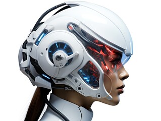 Futuristic cyberpunk art with a robotic character and cybernetic enhancements