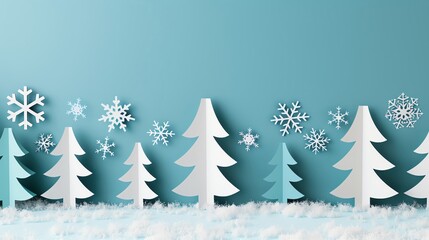 Abstract winter scene with snowflakes in cutout paper style, Cutout paper background, Chilly and serene