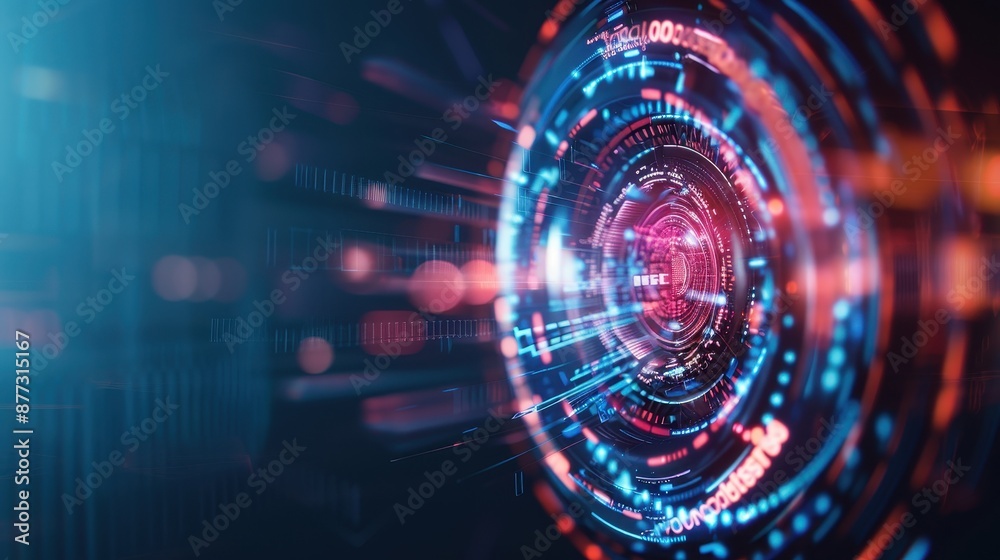 Fototapete futuristic digital technology background with abstract glowing circles and lines, representing innov