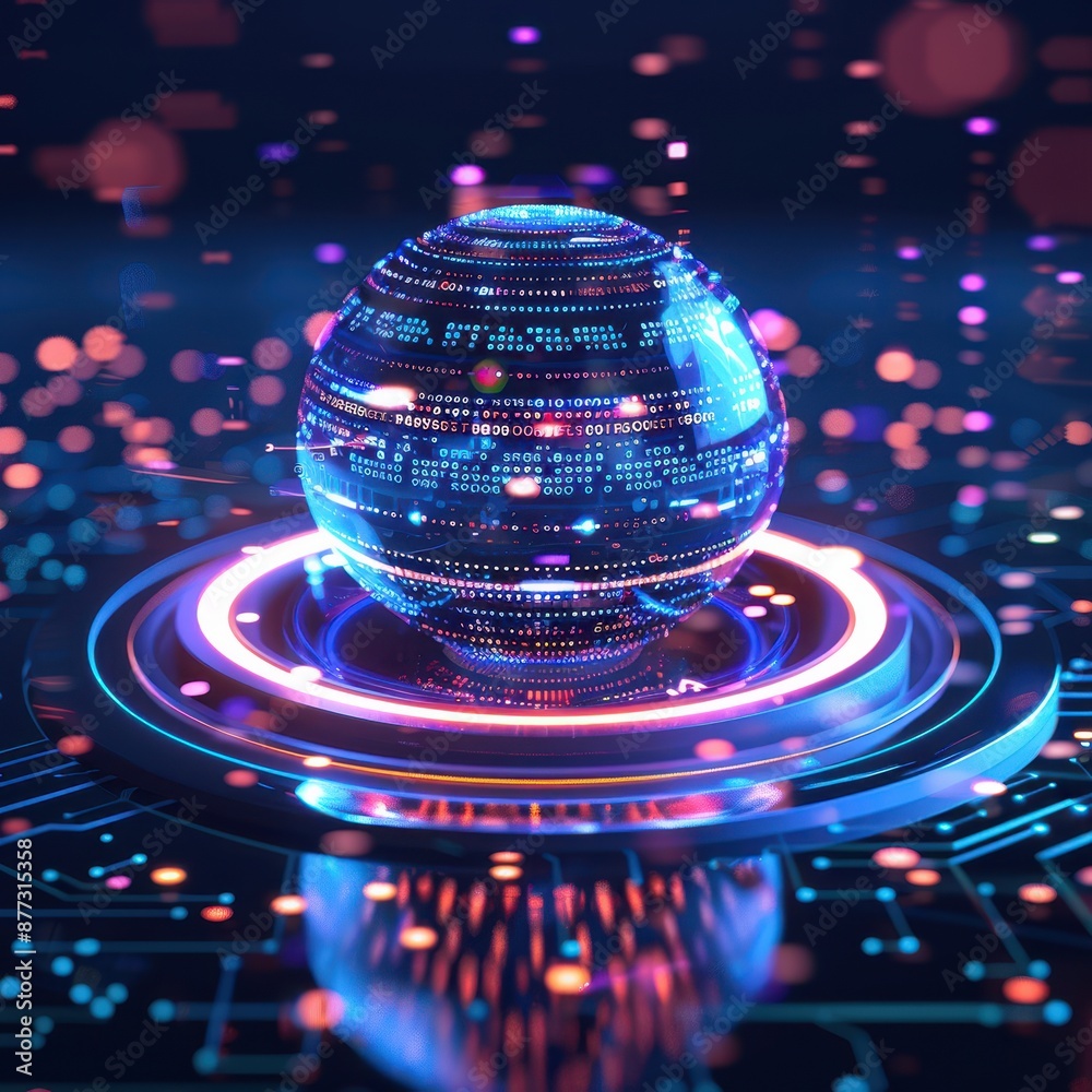 Aufkleber futuristic digital globe with colorful lights, representing modern technology and data visualization