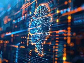 Obraz premium Digital representation of an artificial intelligence brain on a futuristic circuit board background with vibrant colors and glowing lines.