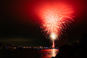 Bight colorful fireworks burst over Marina del Rey for LA County's Fourth of July Celebration.