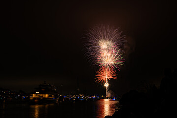 Bight colorful fireworks burst over Marina del Rey for LA County's Fourth of July Celebration.