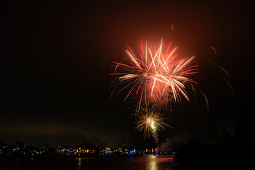 Bight colorful fireworks burst over Marina del Rey for LA County's Fourth of July Celebration.