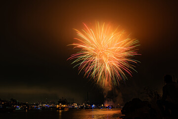 Bight colorful fireworks burst over Marina del Rey for LA County's Fourth of July Celebration.