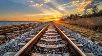 Obraz premium railway tracks in the sunset
